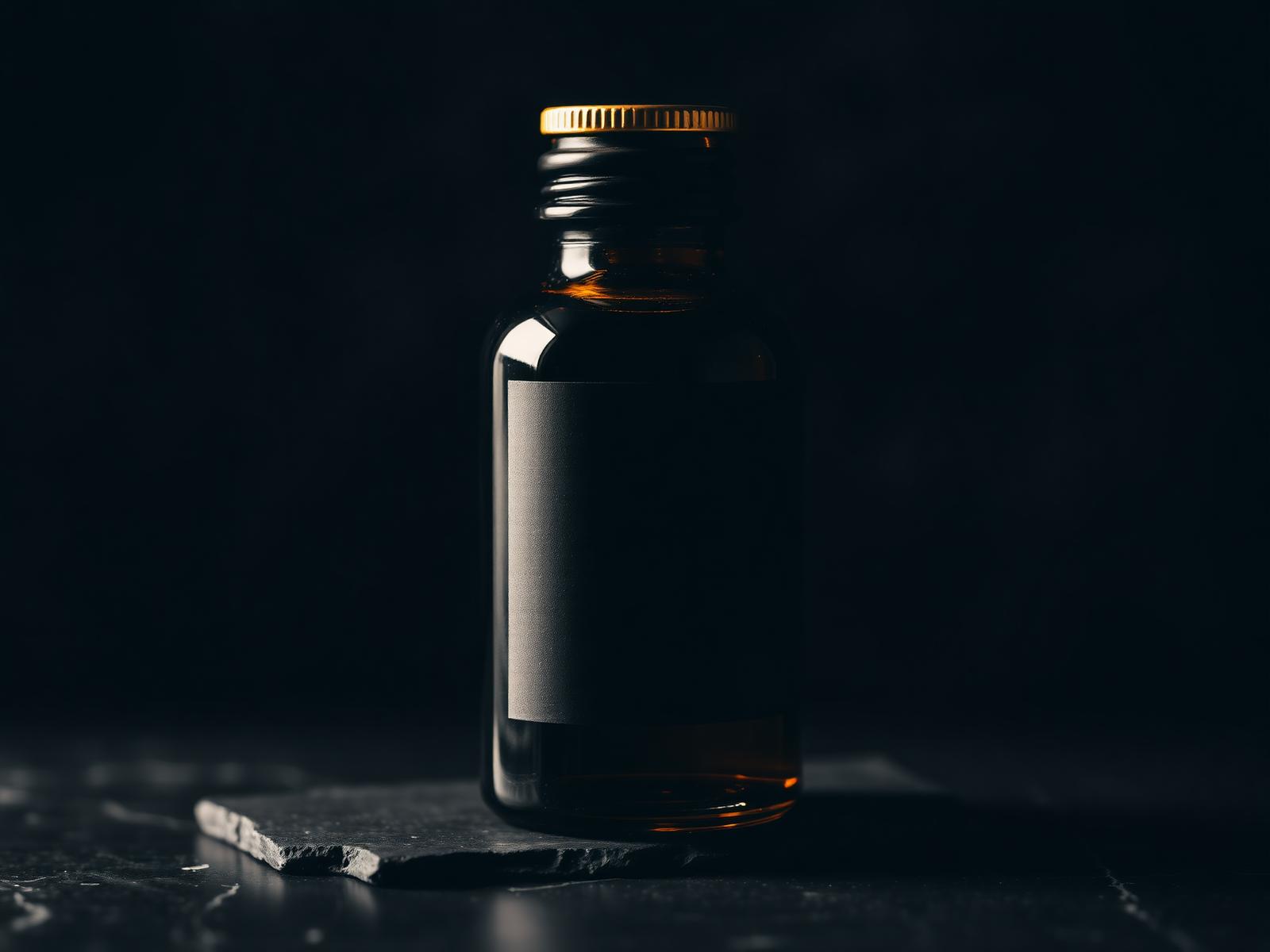 Amber apothecary bottle, masculine grooming aesthetic